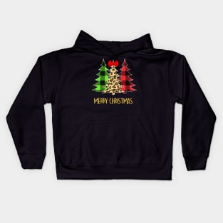 Merry Christmas Tree Leopard Buffalo plaid Kids Hoodie